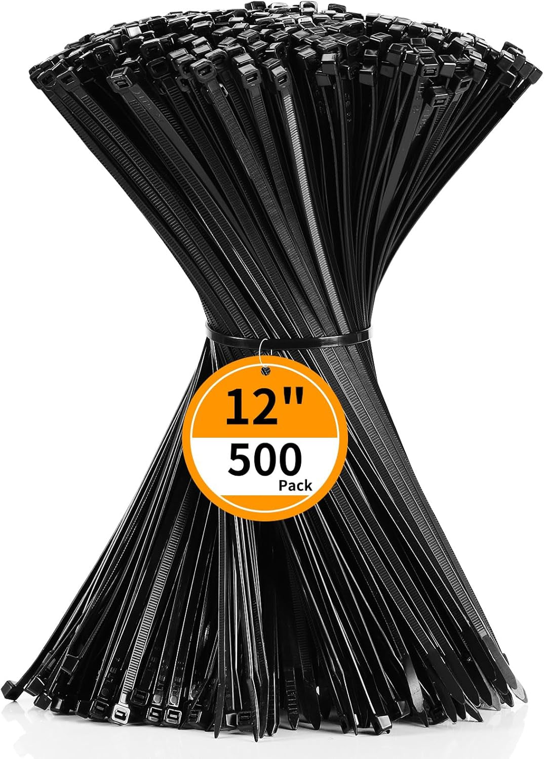Cable Zip Ties 12 Inch  500 Pack Plastic Black Zip Ties 50Lbs