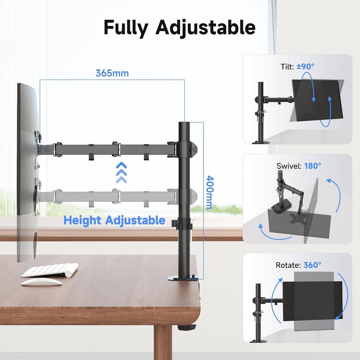 Single Monitor Arm Desk Mount for 13-32 Inch LCD LED Screens, PC Screen Stand for Desk up to 10Kg, VESA 75/100Mm Monitor Stands