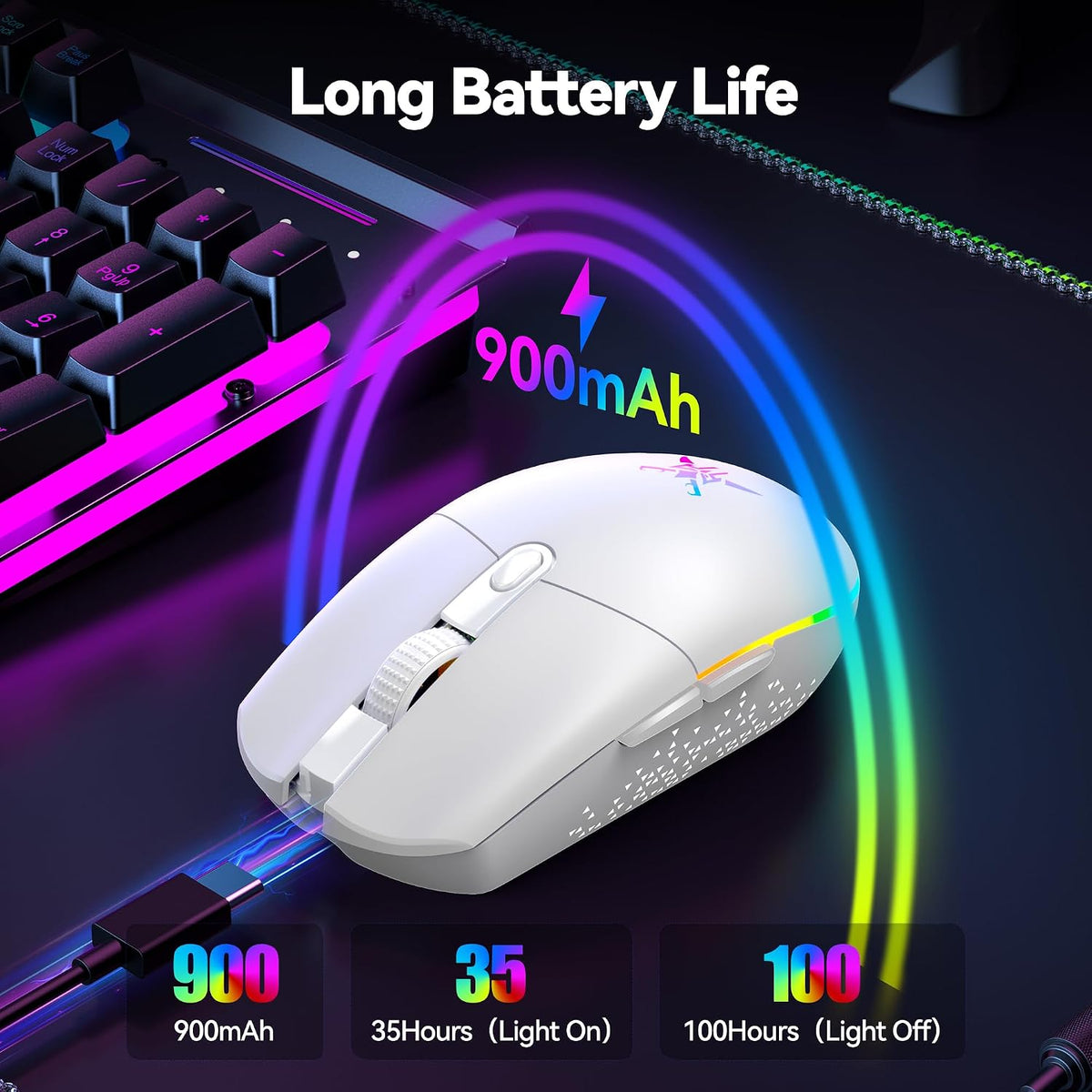 RGB Wireless Gaming Mouse 8000 DPI 6 Button, Wireless & Wired Mode