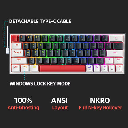 Thunderobot K63 60% Mechanical Gaming Keyboard Hot Swappable RGB Wired 63 Keys PBT NKRO USB-C for PC Gamer