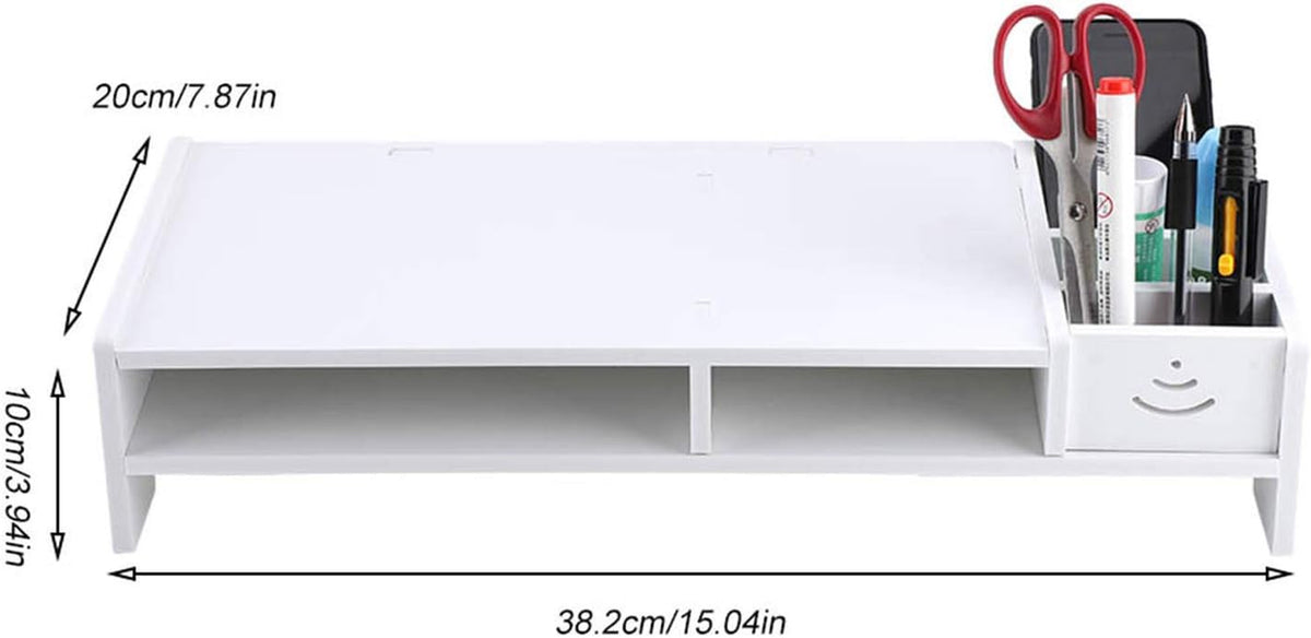 Ergonomic White Monitor Stand PVC Storage Compartments