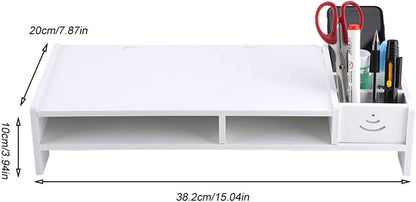 Ergonomic White Monitor Stand PVC Storage Compartments