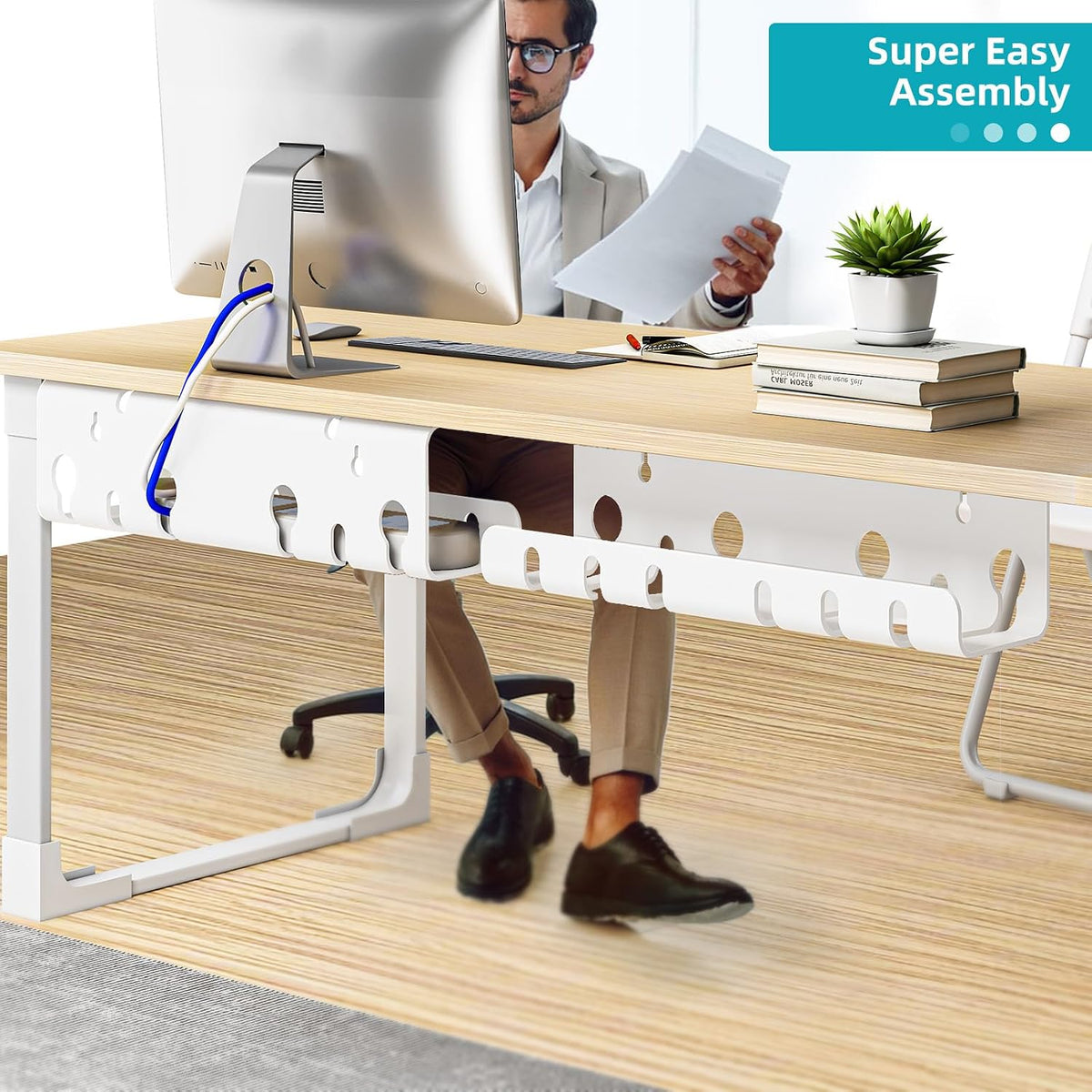 2-Pack Metal under Desk Cable Management Trays 44Cm White