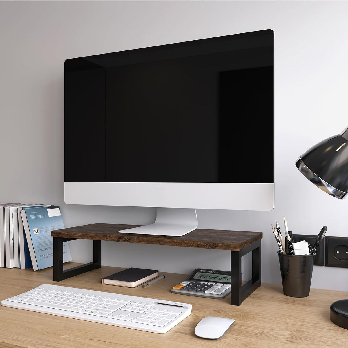 Wood Monitor Stand Riser, Computer Screen Riser for Office 55X23X14Cm