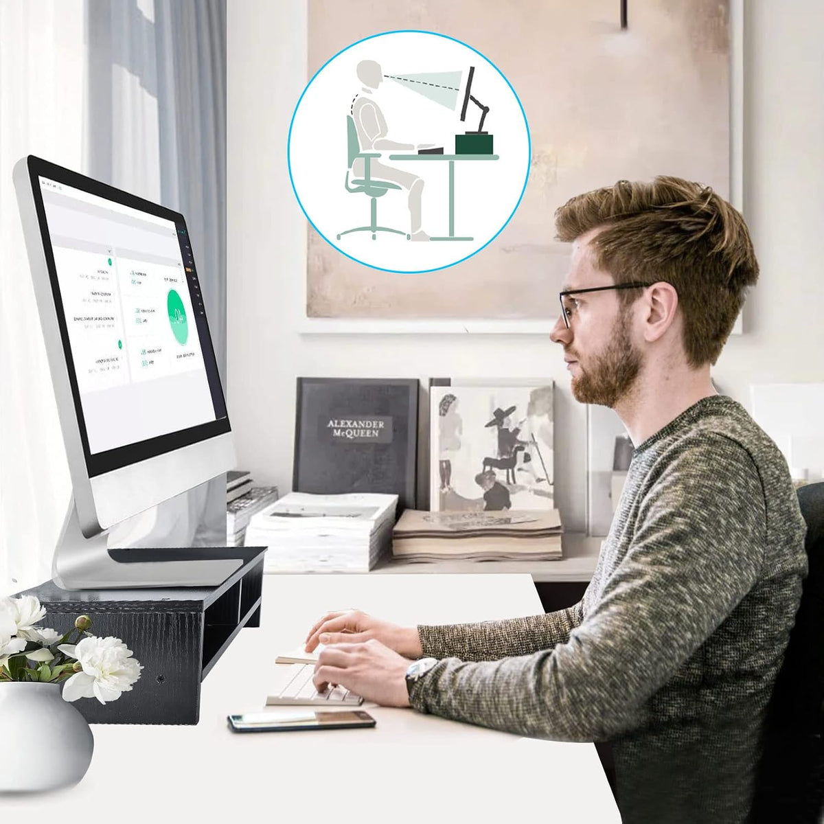 Wood Monitor Desk Stand Riser,2 Tiers Computer Monitor Riser Black