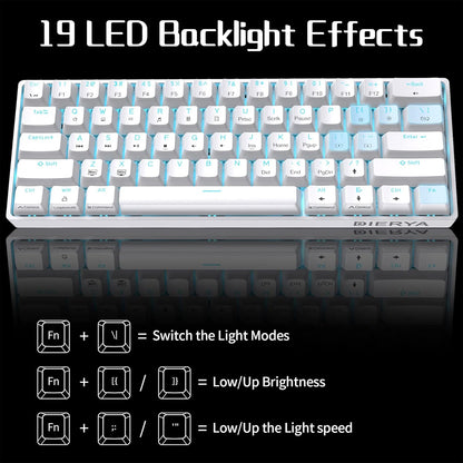 DK61SE 60% Gaming Keyboard, Wired, US QWERTY, Red Switches, White