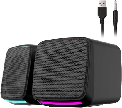PC Speakers, USB Powered Speaker Set, Jack AUX 3.5Mm,Portable Mini Speaker for Laptop Smartphones MAC, Colorful RGB Lights