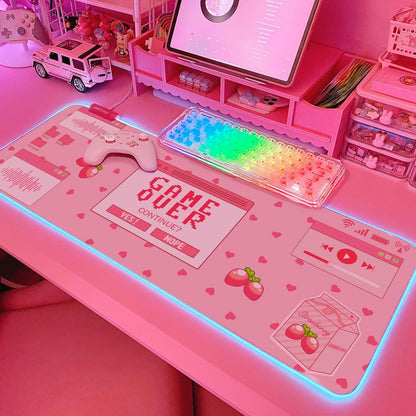Kawaii RGB Gaming Mouse Pad PC XL Large Extended Glowing Led Light up Desk Pad Non-Slip Rubber Base Computer Keyboard and Mouse Pad Cool Cute Mousepad Mat Gaming over 80 * 30Cm