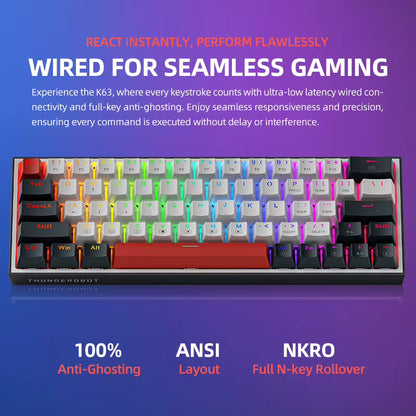 Thunderobot K63 60% Mechanical Gaming Keyboard Hot Swappable RGB Wired 63 Keys PBT NKRO USB-C for PC Gamer
