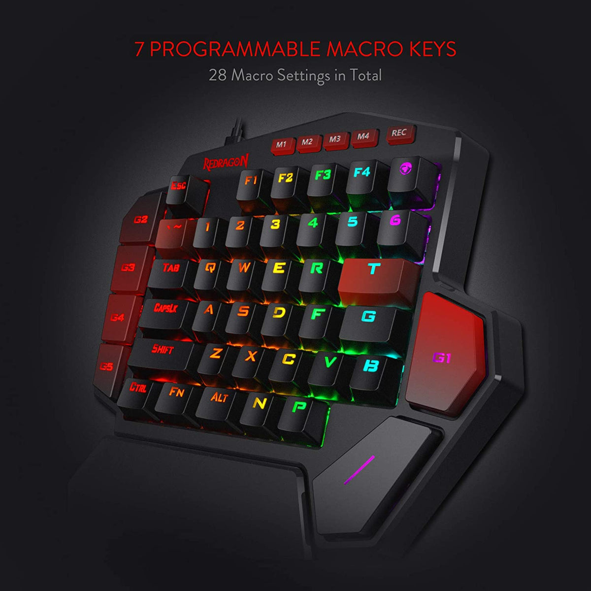 K585 DITI One-Handed RGB Mechanical Gaming Keyboard, Brown Switches, Type-C Professional Gaming Keypad with 7 Onboard Macro Keys, Detachable Wrist Rest, 42 Keys