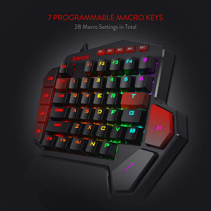 K585 DITI One-Handed RGB Mechanical Gaming Keyboard, Brown Switches, Type-C Professional Gaming Keypad with 7 Onboard Macro Keys, Detachable Wrist Rest, 42 Keys