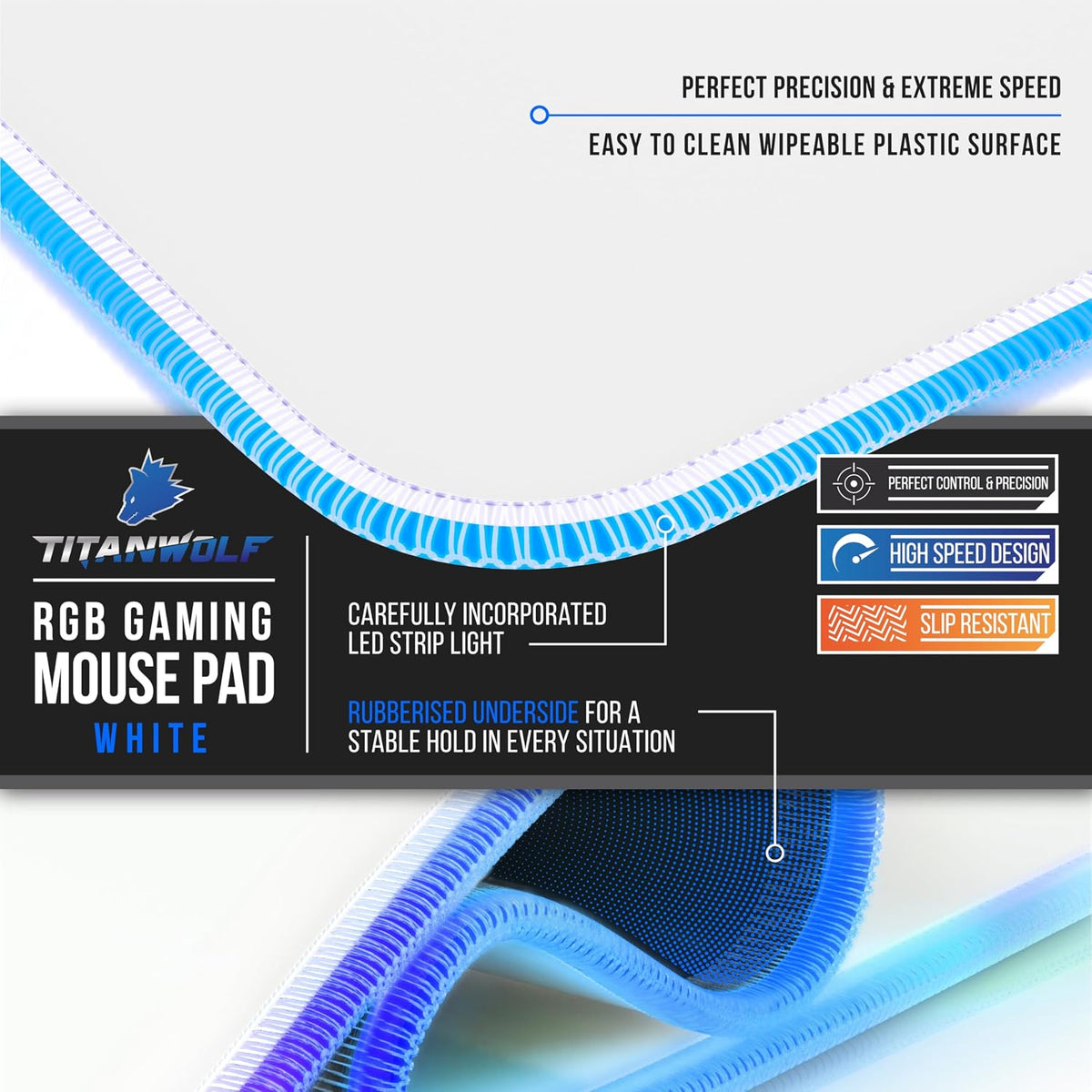 CSL - XXL RGB Gaming Mouse Mat - LED Desk Pad - 900X400 Mm Oversize - XXL Mouse Pad - LED Multi Colour - 11 Lighting Modes - 7 LED Colours plus 4 Effect Modes - Washable - White
