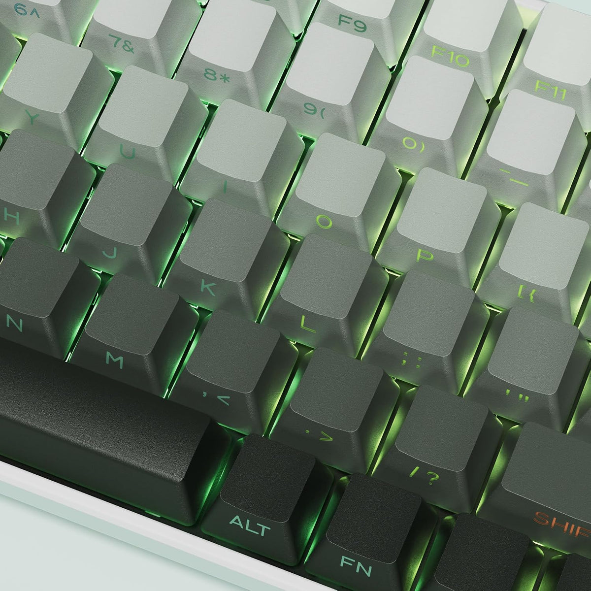XVX Shine through Gradient Seaweed Green Keycaps - Side Print, Double Shot PBT, 136 Keys, OEM Profile for Cherry Gateron MX Switches