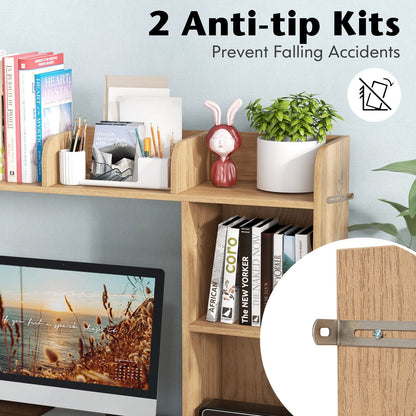 Wooden Desk Bookshelf with 4 Shelves and Open Back Compartment