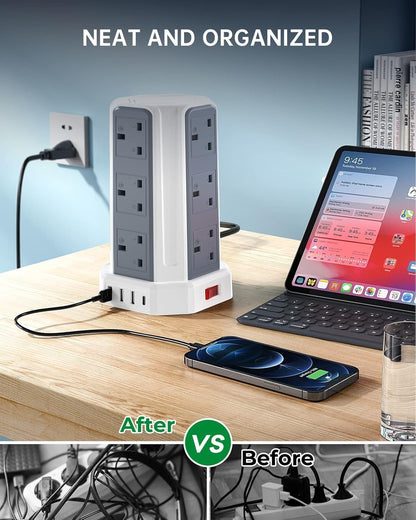 Tower Extension Lead 2M, Extension Cable with Usb Ports