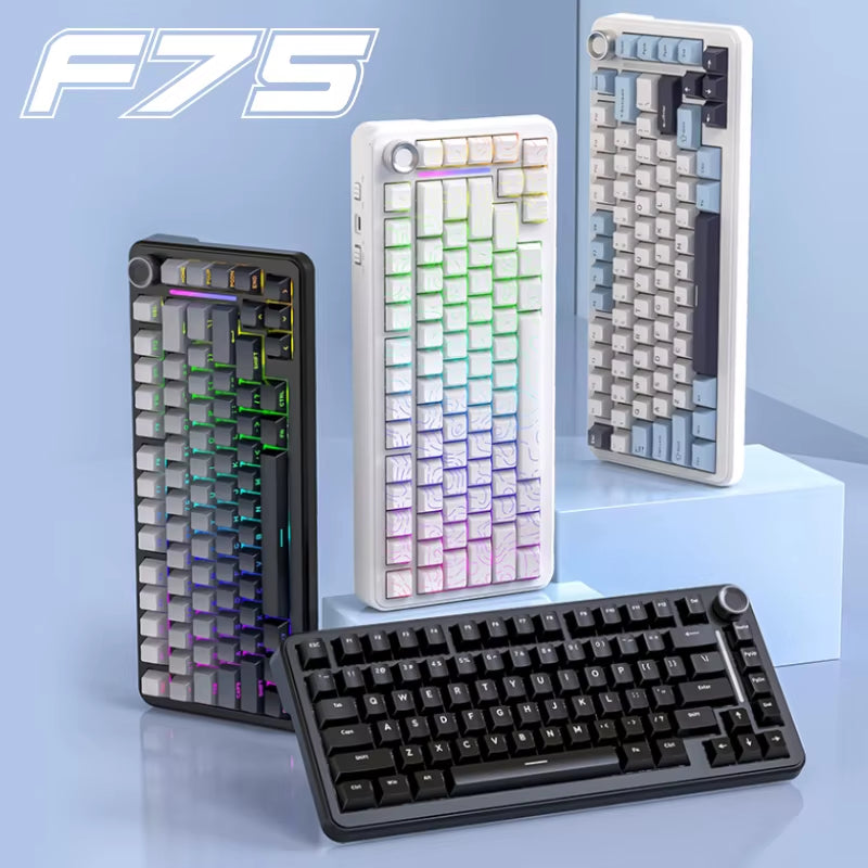 75% Hot Swap Gaming Keyboard Wireless FREEWOL F75 RGB Mechanical Keyboard with Metal Knobs AULA F75 Same Model,Tri-Mode,4000 Mah