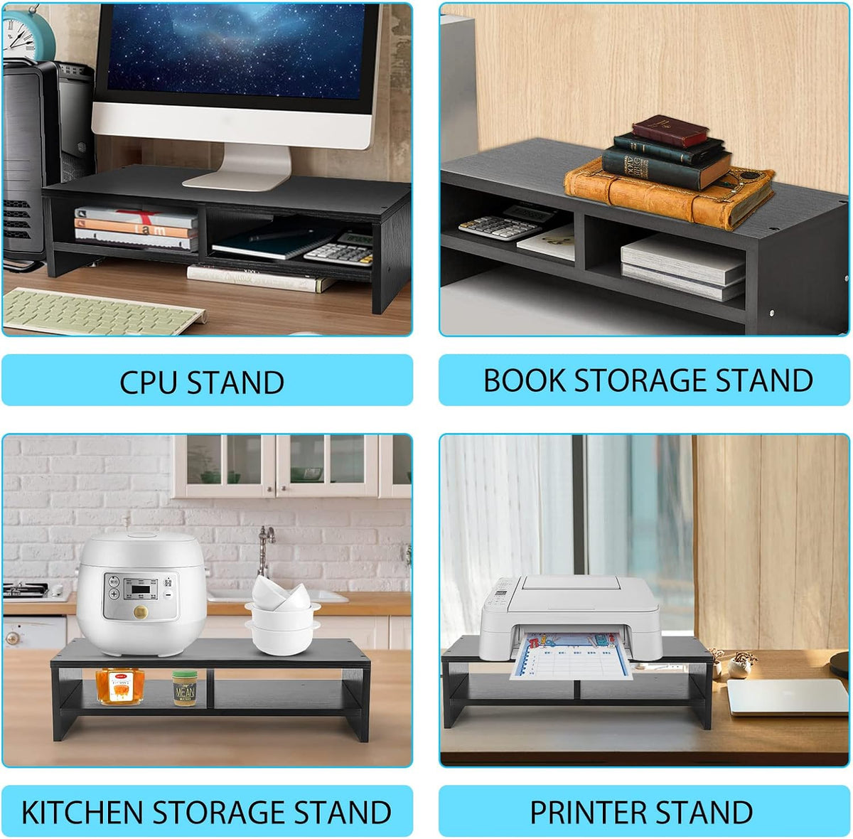 Wood Monitor Desk Stand Riser,2 Tiers Computer Monitor Riser Black