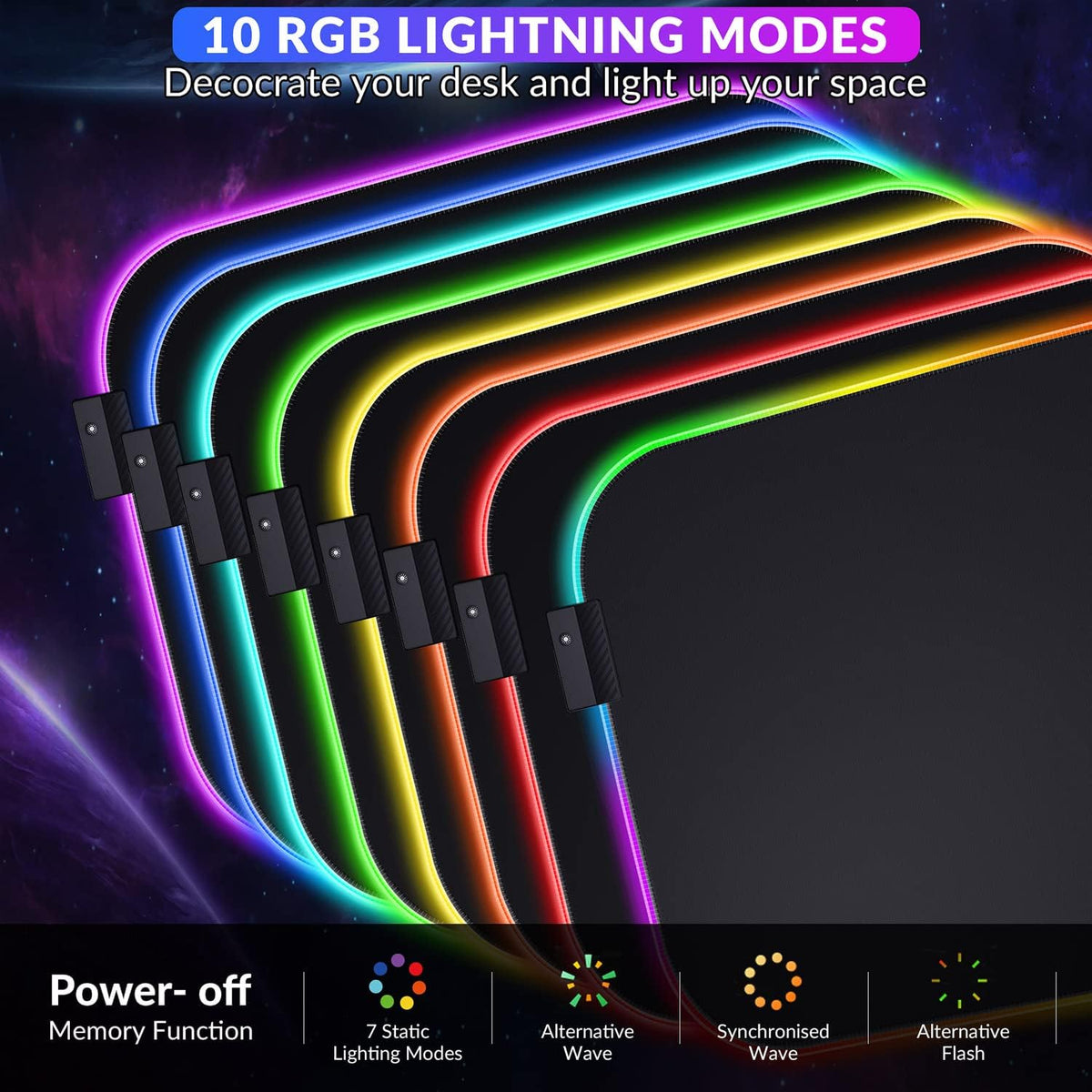 RGB Gaming Mouse Pad Wrist Support, 305 X 254Mm XL Ergonomic Gel Mouse Mat with 10 LED Lighting Modes, Non-Slip Rubber Base, Lycra Fabric, Mousepad for Laptop, Computer, PC Gaming & Office