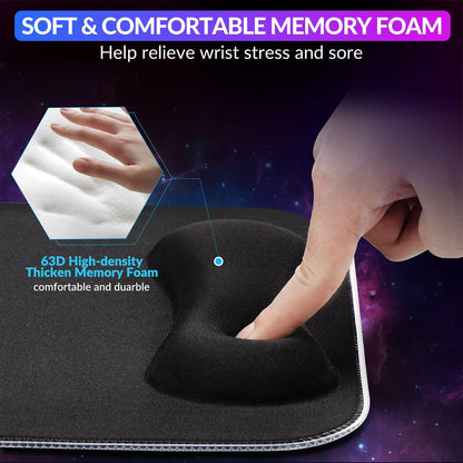 RGB Gaming Mouse Pad Wrist Support, 305 X 254Mm XL Ergonomic Gel Mouse Mat with 10 LED Lighting Modes, Non-Slip Rubber Base, Lycra Fabric, Mousepad for Laptop, Computer, PC Gaming & Office