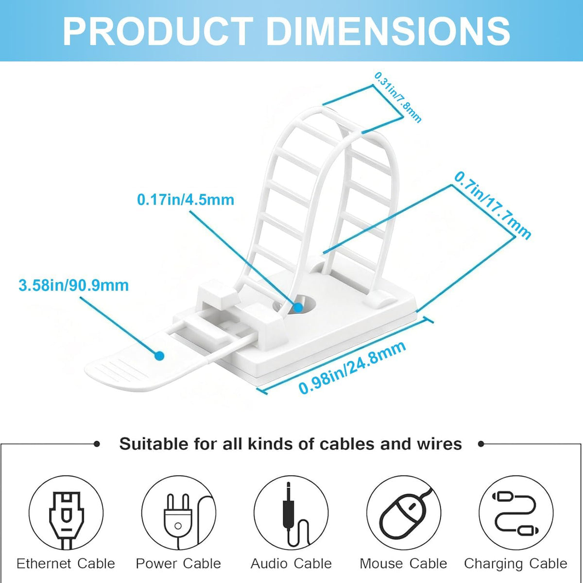 80 Pack White Cable Clips,Self Adhesive Cable Management Ties