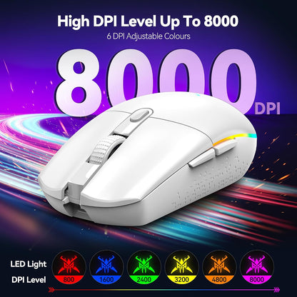 RGB Wireless Gaming Mouse 8000 DPI 6 Button, Wireless & Wired Mode
