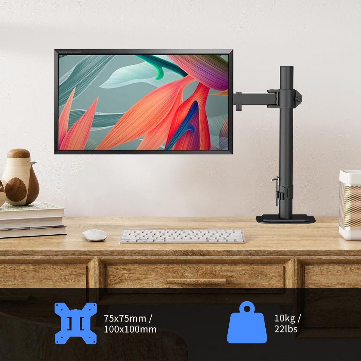 Single Monitor Arm Desk Mount for 13-32 Inch LCD LED Screens, PC Screen Stand for Desk up to 10Kg, VESA 75/100Mm Monitor Stands