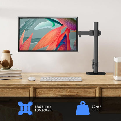 Single Monitor Arm Desk Mount for 13-32 Inch LCD LED Screens, PC Screen Stand for Desk up to 10Kg, VESA 75/100Mm Monitor Stands