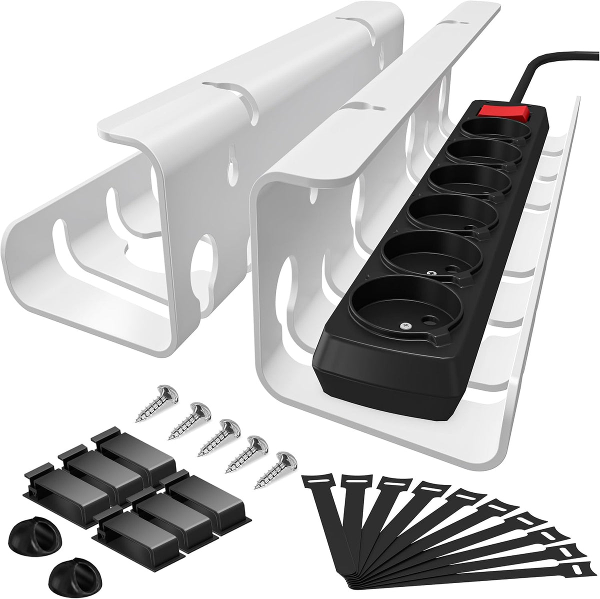 2-Pack Metal under Desk Cable Management Trays 44Cm White