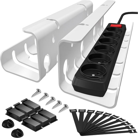 2-Pack Metal under Desk Cable Management Trays 44Cm White