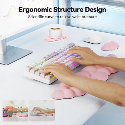 Cloud Wrist Rest Keyboard Set, Memory Foam & PU Leather,Light Pink