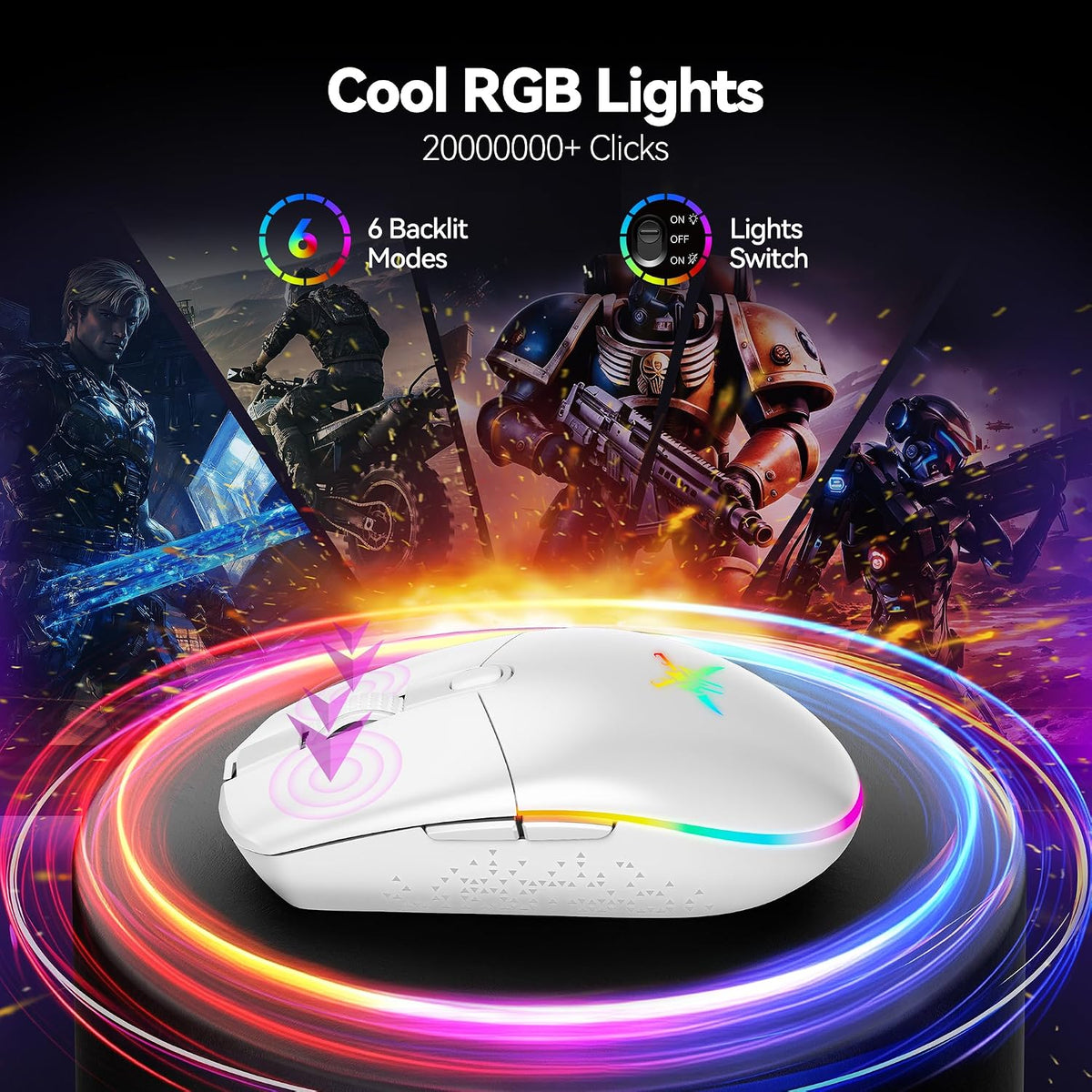 RGB Wireless Gaming Mouse 8000 DPI 6 Button, Wireless & Wired Mode